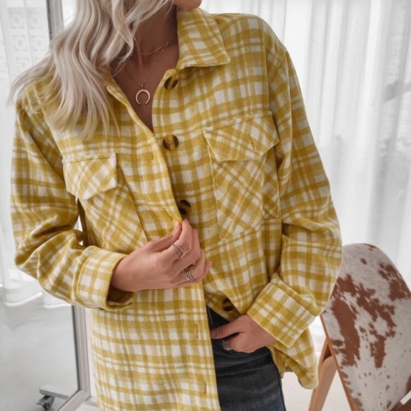 New Plaid Stripe Oversized Flannel Shirt Top Shacket Jacket - Picture 5 of 8